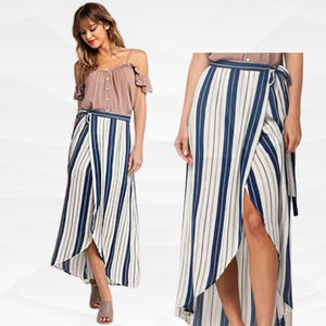 Patrons of Peace Wrap Maxi Skirt Navy Blue Pin Stripe Size M